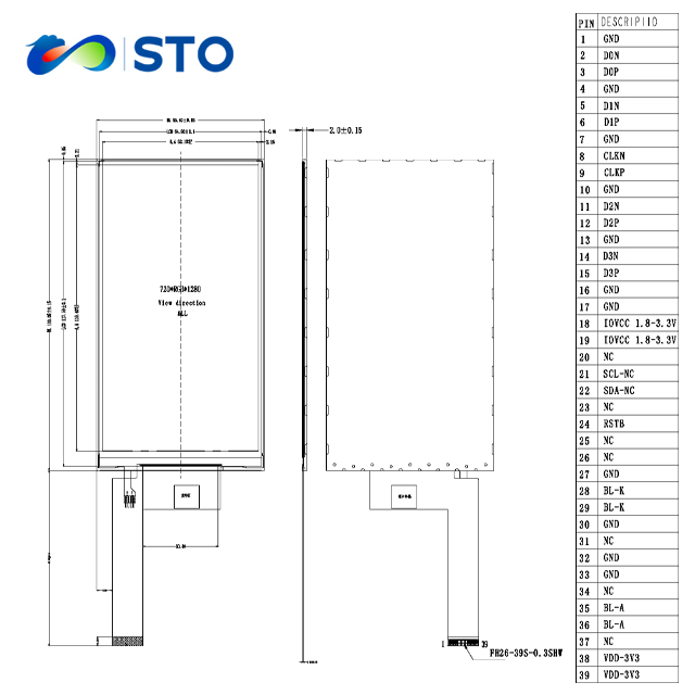 STO 5.0 inch lcd display 720*1280 lcd modules display screen for car electronic AA Size 62.1*110.4 MIPI 4lan